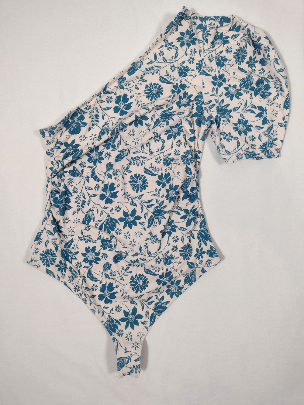 Free People Somethin Bout You Floral One-Shoulder Puff Sleeve Bodysuit Cream